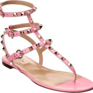 VALENTINO ROCKSTUD FUSCHIA SANDALS FLAT
